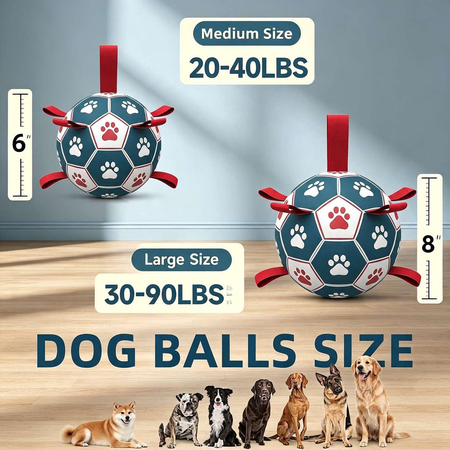 Dog Soccer Ball Toy with Webbing Tabs, Interactive Floating Fetch Toy for Medium Large Dogs