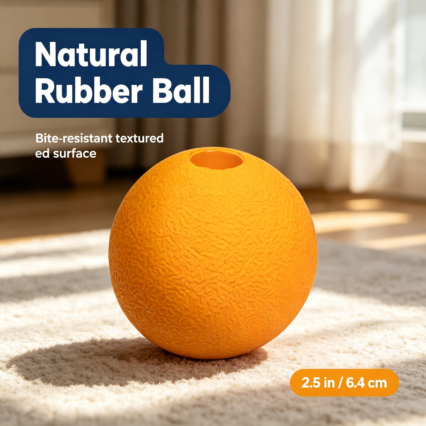Natural Rubber Dog Fetch Balls, 3‑Pack Non‑Slip Chew Toy Balls for Dogs
