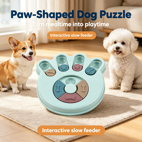 Paw‑Shaped Dog Puzzle Feeder, Interactive Treat Dispensing Toy for Mental Stimulation