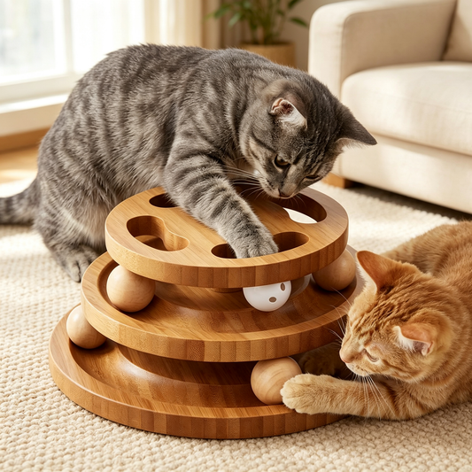 3-Tier Wooden Cat Ball Track Puzzle Toy