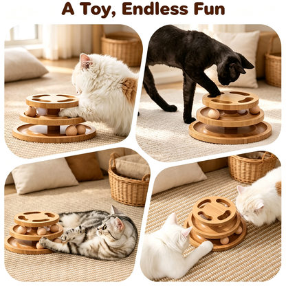 3-Tier Wooden Cat Ball Track Puzzle Toy