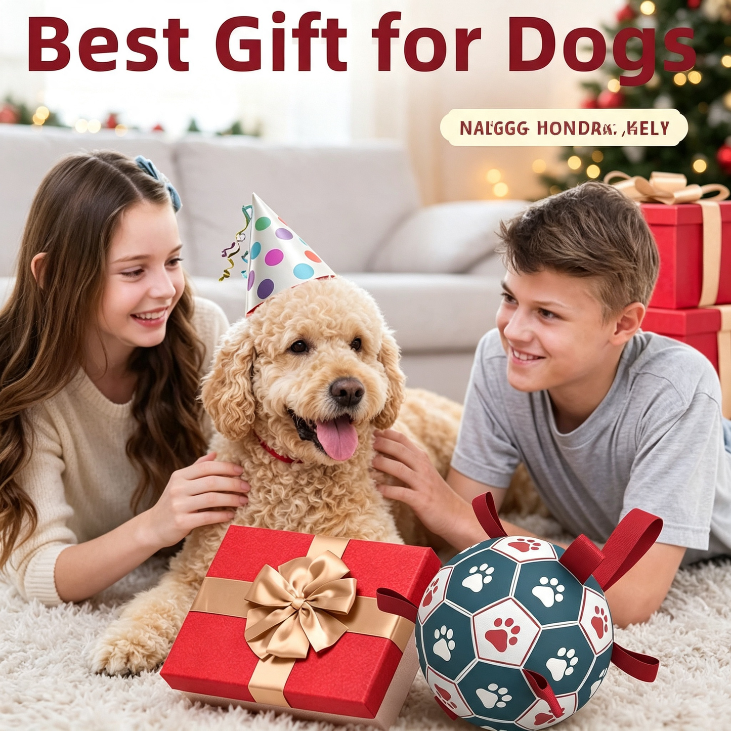 Dog Soccer Ball Toy with Webbing Tabs, Interactive Floating Fetch Toy for Medium Large Dogs
