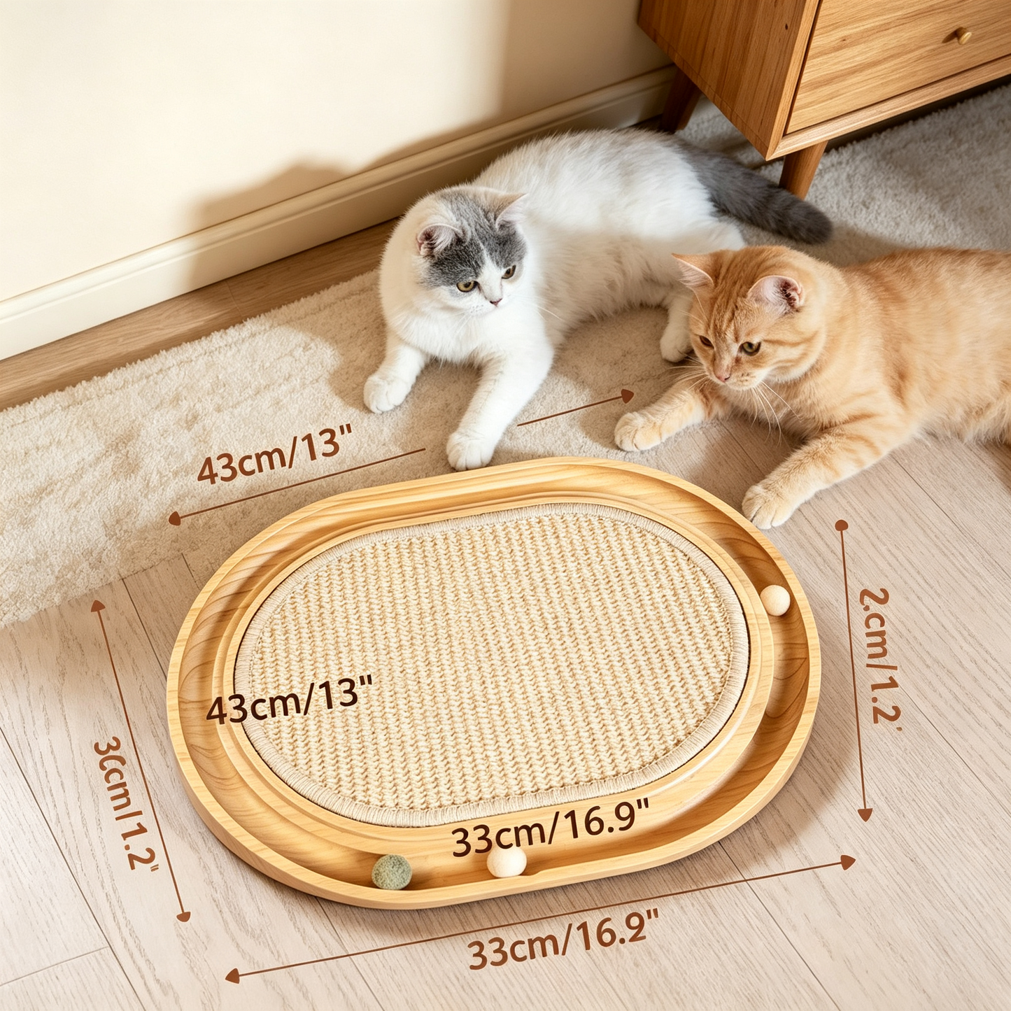 Solid Wood Interactive Sisal Cat Scratcher Toy Tray