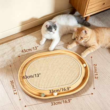 Solid Wood Interactive Sisal Cat Scratcher Toy Tray