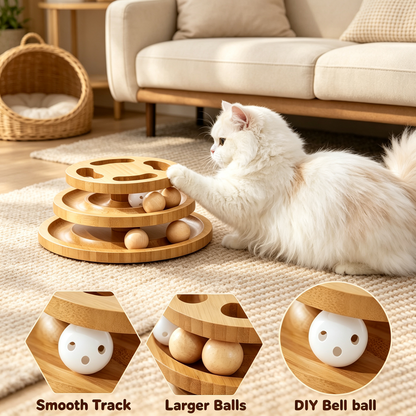 3-Tier Wooden Cat Ball Track Puzzle Toy