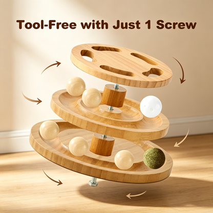 3-Tier Wooden Cat Ball Track Puzzle Toy