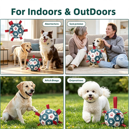 Dog Soccer Ball Toy with Webbing Tabs, Interactive Floating Fetch Toy for Medium Large Dogs