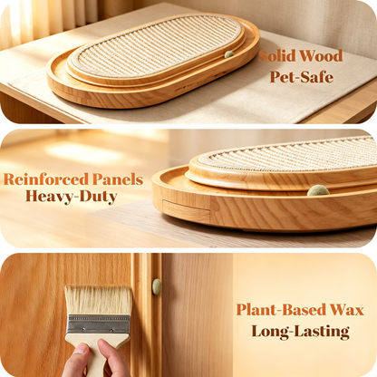 Solid Wood Interactive Sisal Cat Scratcher Toy Tray