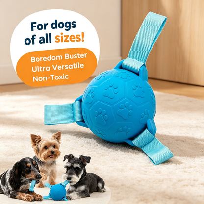 Interactive Dog Ball Toy with 3 Pull‑Tabs, Durable Rubber Chew Toy for Small Medium Large Dogs