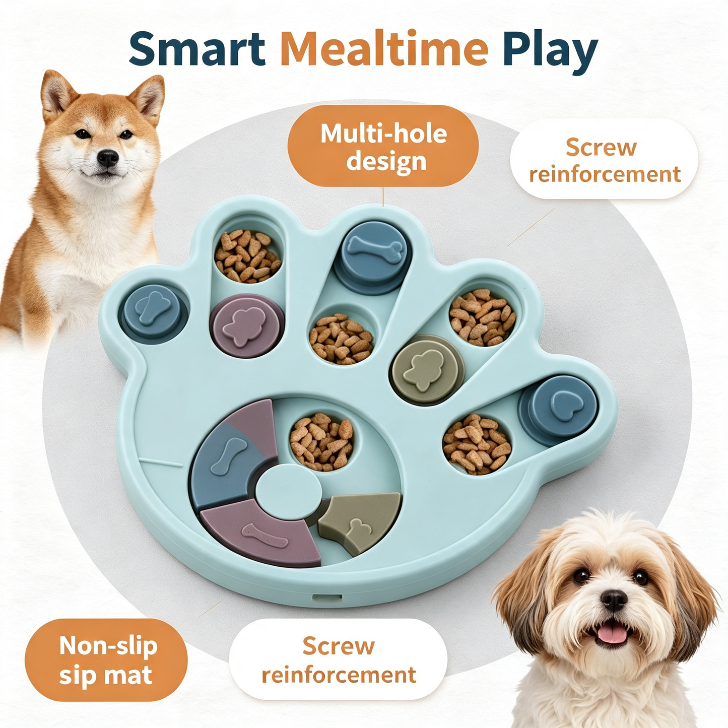 Paw‑Shaped Dog Puzzle Feeder, Interactive Treat Dispensing Toy for Mental Stimulation
