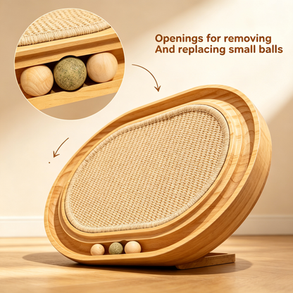 Solid Wood Interactive Sisal Cat Scratcher Toy Tray