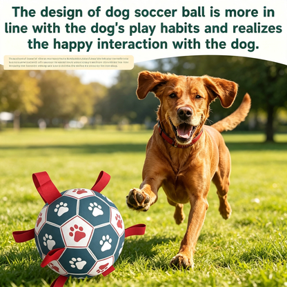 Dog Soccer Ball Toy with Webbing Tabs, Interactive Floating Fetch Toy for Medium Large Dogs