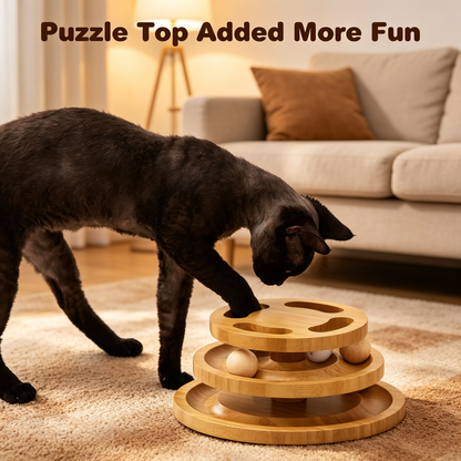 3-Tier Wooden Cat Ball Track Puzzle Toy