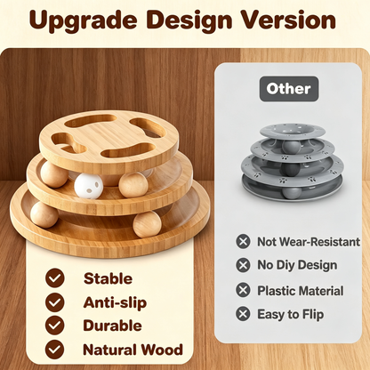 3-Tier Wooden Cat Ball Track Puzzle Toy