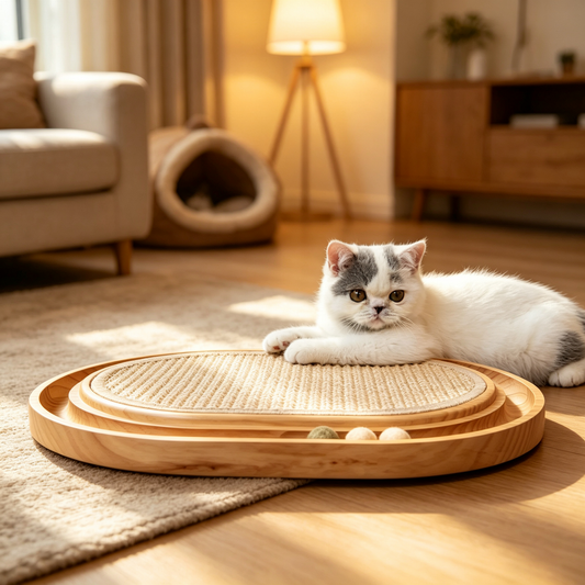 Solid Wood Interactive Sisal Cat Scratcher Toy Tray