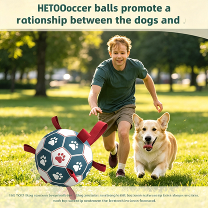 Dog Soccer Ball Toy with Webbing Tabs, Interactive Floating Fetch Toy for Medium Large Dogs
