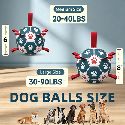 Dog Soccer Ball Toy with Webbing Tabs, Interactive Floating Fetch Toy for Medium Large Dogs